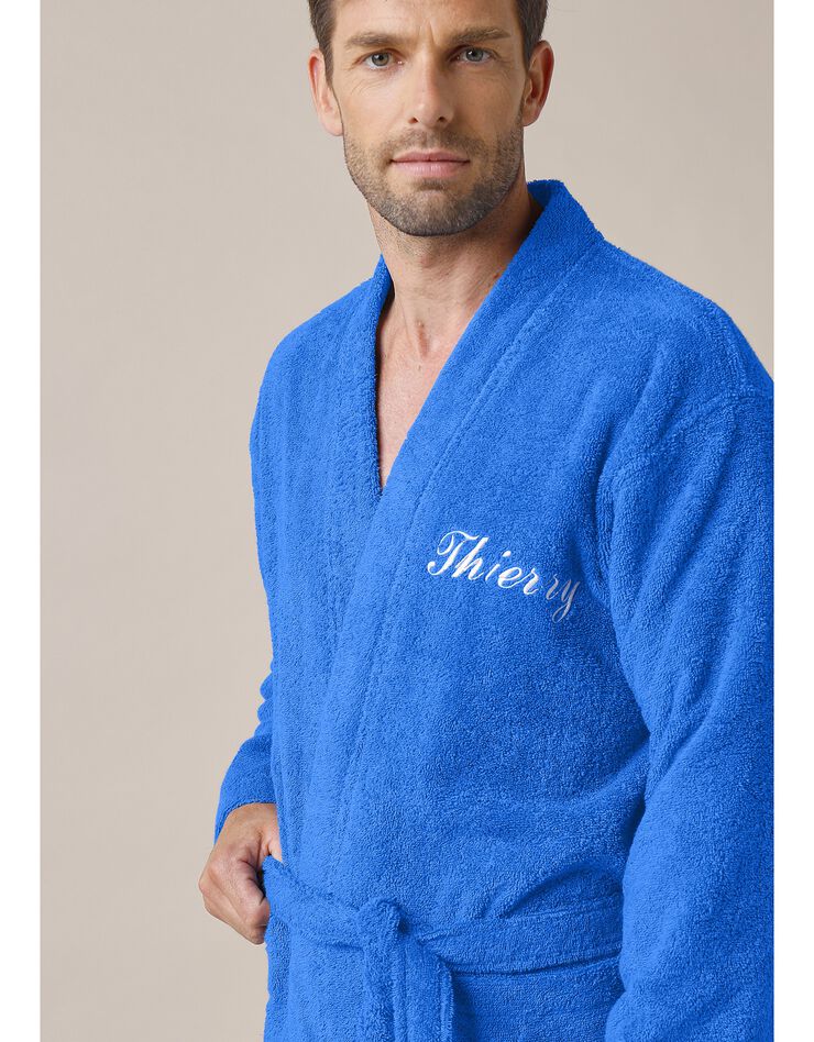 Peignoir mixte adulte uni coton éponge bouclette col kimono personnalisé (bleu dur) Peignoir mixte adulte uni coton éponge bouclette col kimono personnalisé (bleu dur)