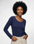 T-shirt col rond uni, maille douce (bleu encre)