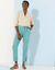 Pantalon 7/8ème fuselé uni, tissu fluide (bleu grisé)