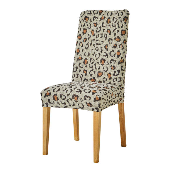 Housse de chaise extensible, imprim&eacute; l&eacute;opard (&eacute;cru / caramel)