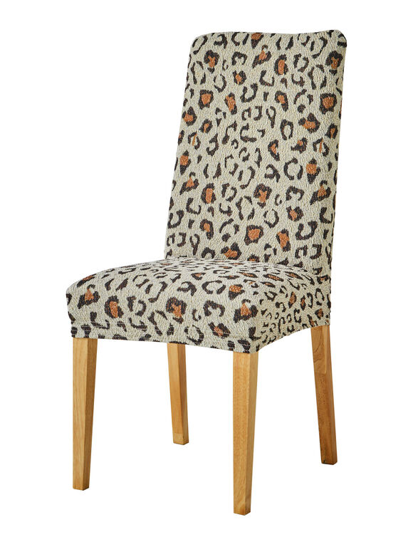 Housse de chaise extensible, imprim&eacute; l&eacute;opard (&eacute;cru / caramel)