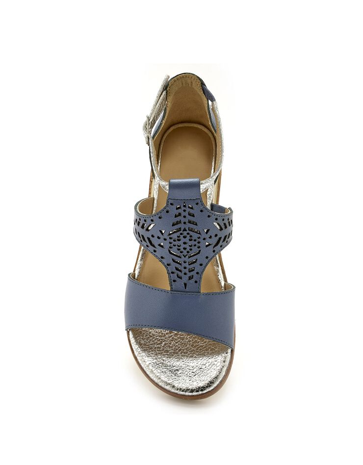 Sandales cuir ajouré pailleté largeur confort (marine) Sandales cuir ajouré pailleté largeur confort (marine)