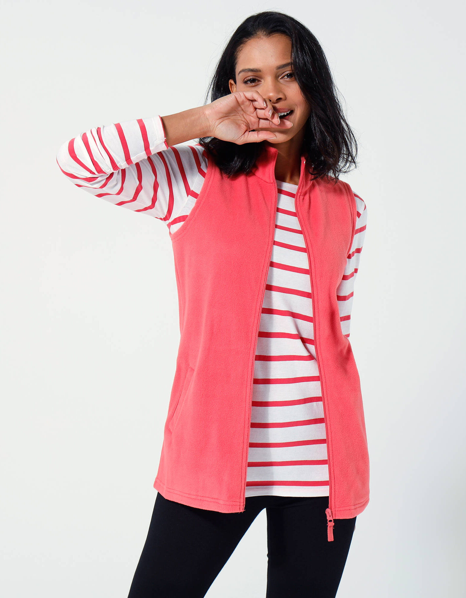 Veste polaire zipp?�e sans manches, corail fonc?� | Blancheporte