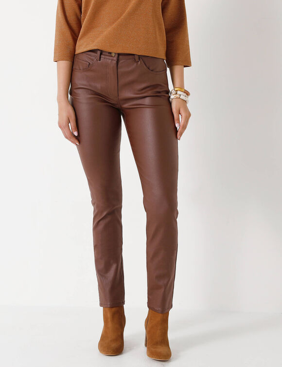 Pantalon droit enduit (chocolat)