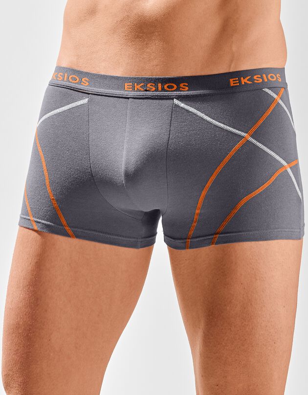 Boxer fermé uni élastiqué surpiqûres contrastées - lot de 4 (gris / noir)