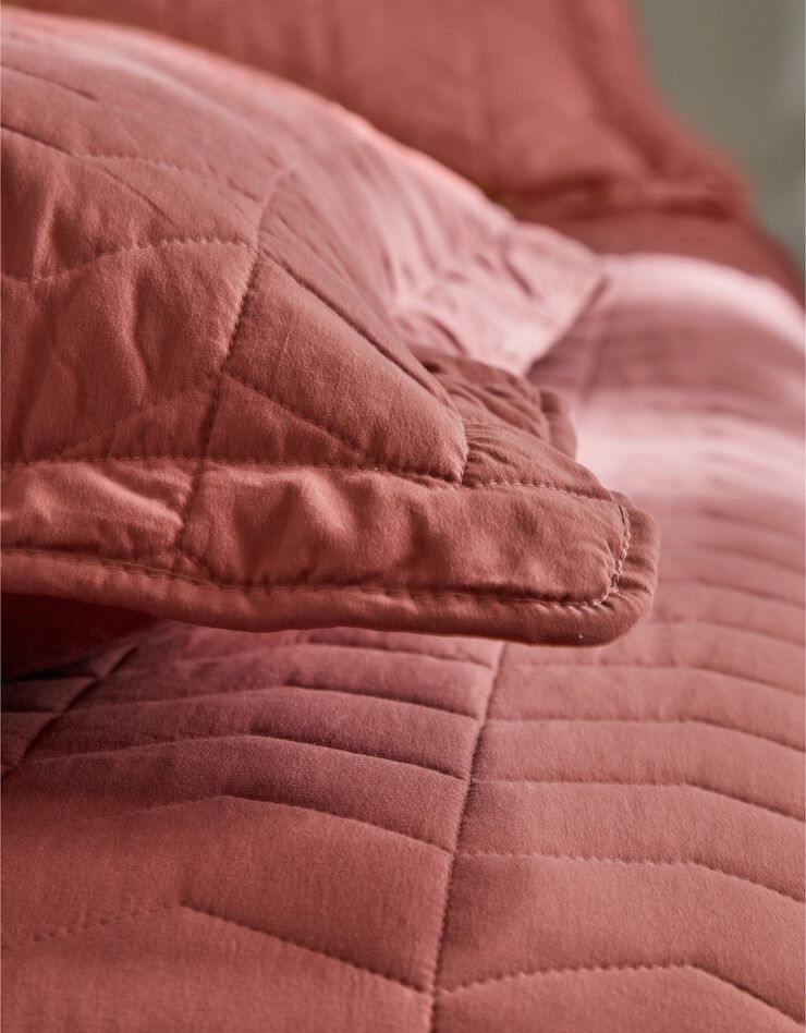 Couvre-lit uni matelassé reliéfé géométrique (bois de rose)
