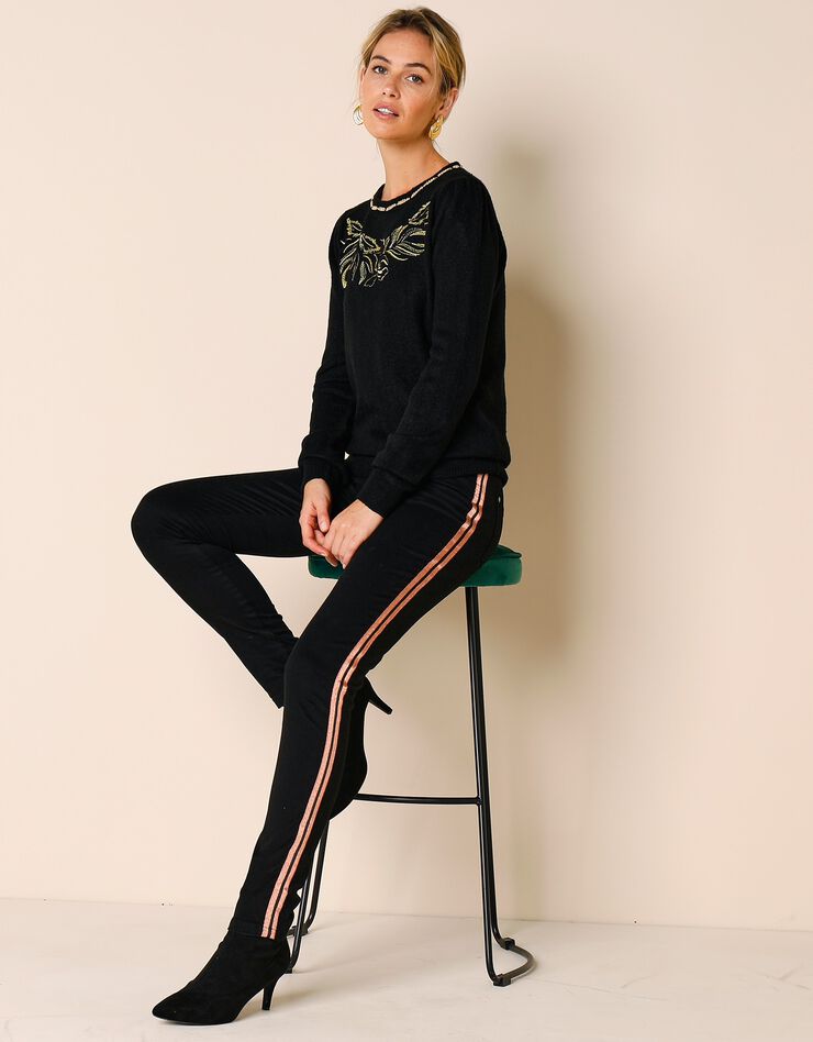 Pull brodé sequins dorés (noir / cuivre) Pull brodé sequins dorés (noir / cuivre)