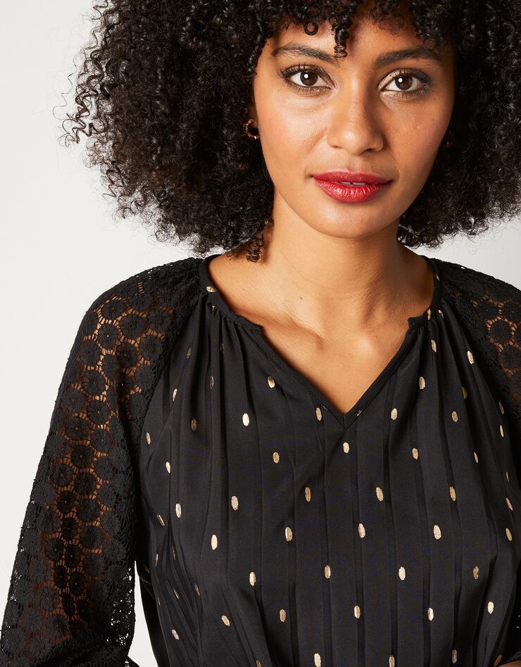 Blouse imprimée manches dentelle (noir / doré) Blouse imprimée manches dentelle (noir / doré)
