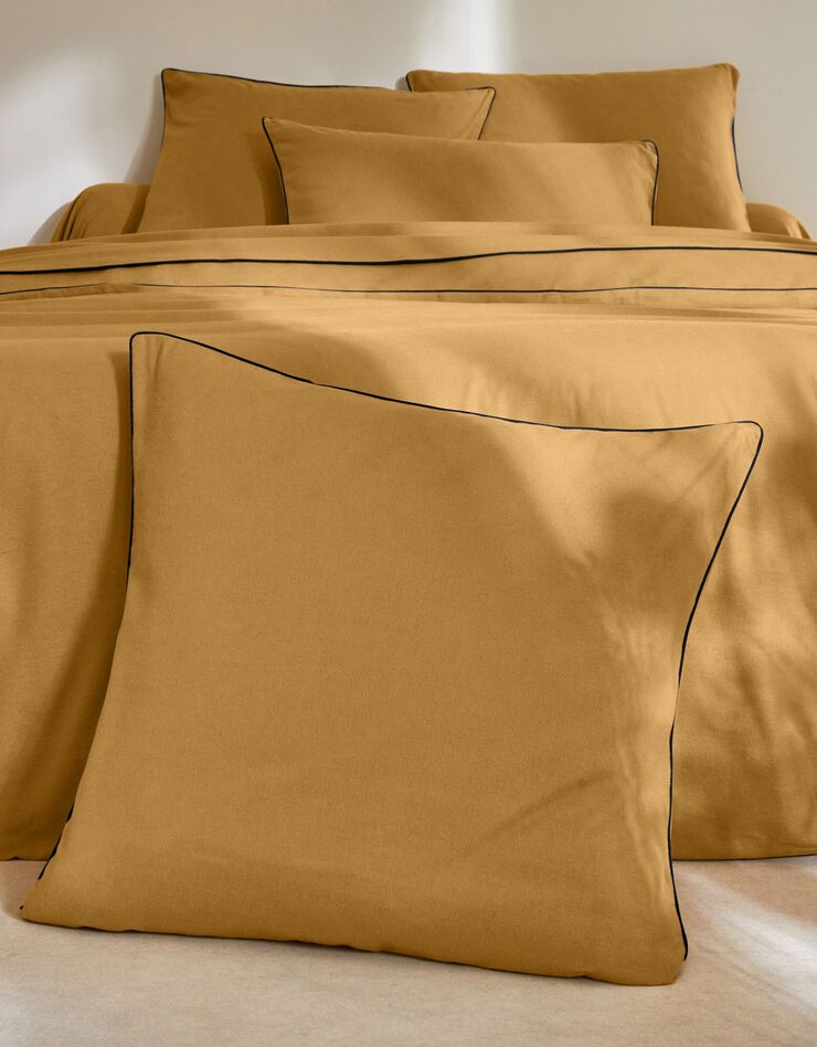 Linge de lit uni flanelle passepoil contrasté, collection "Intemporelle" (bronze)