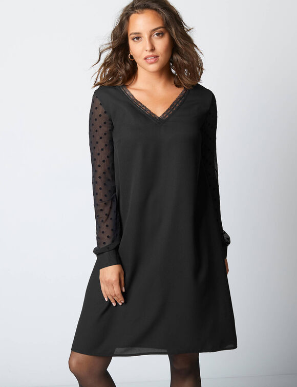 Robe housse manches plumetis (noir)