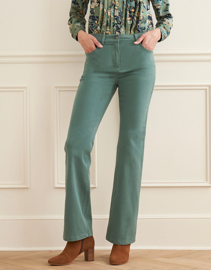 Pantalon bootcut, twill stretch (vert)