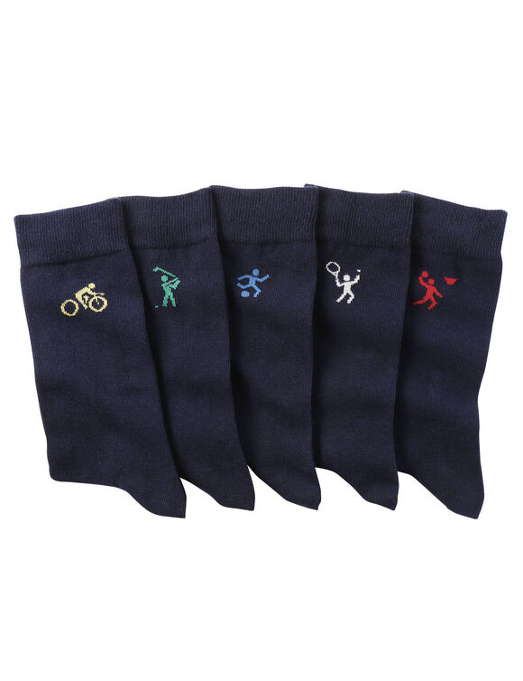 Mi-chaussettes fantaisie "sport" - lot de 5 paires (marine)
