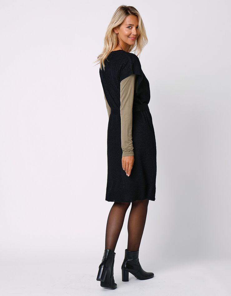 Robe manches courtes ceinturée - toucher mohair (noir) Robe manches courtes ceinturée - toucher mohair (noir)