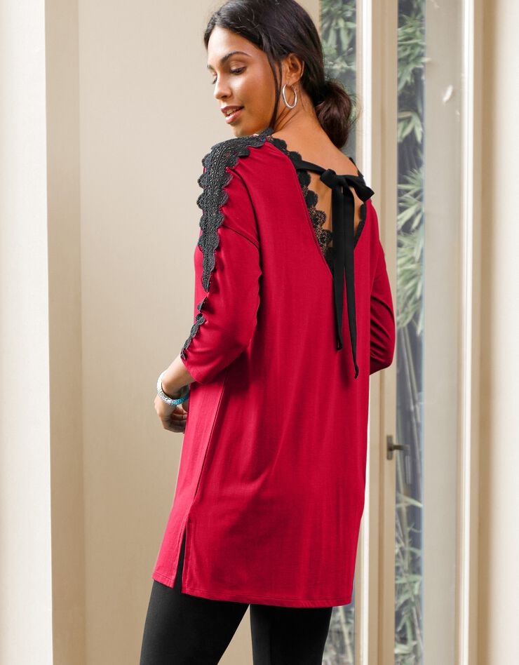 Tunique dos V dentelle - manches 3/4 (rouge / noir)