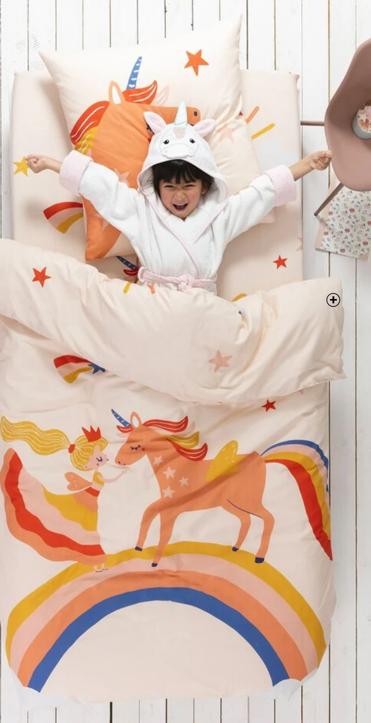 Linge de lit Colombine des Petits® enfant imprimé princesse et licorne 1 personne en coton Oeko-Tex® rose pas cher | Blancheporte