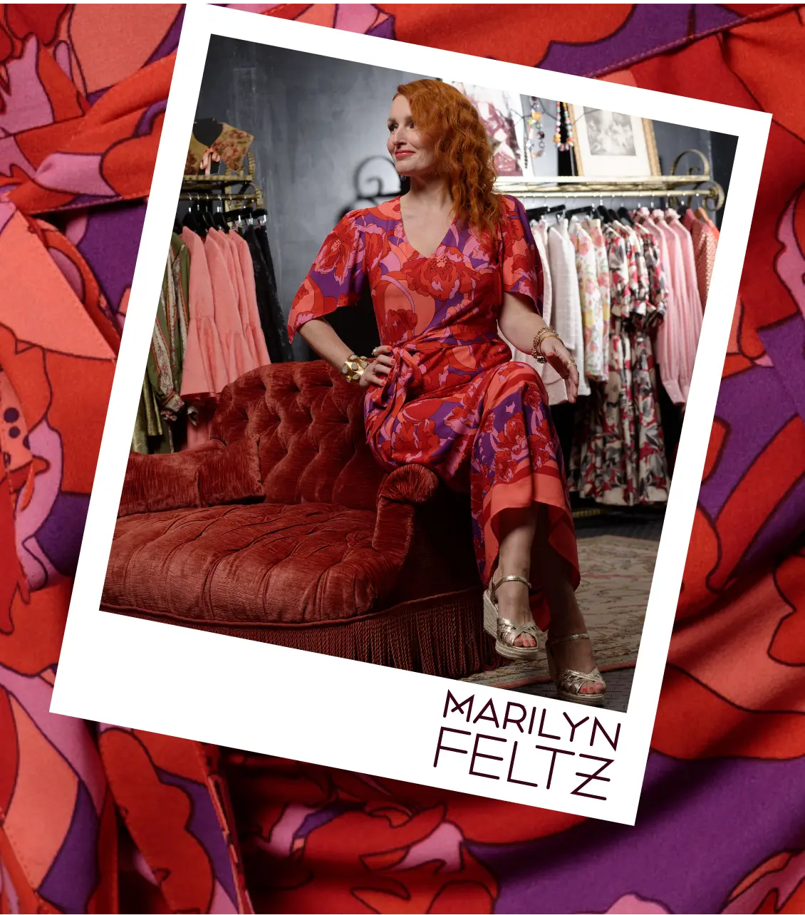 Robe longue imprimée rouge et violet Oracle | Collection Blancheporte x Marilyn Feltz