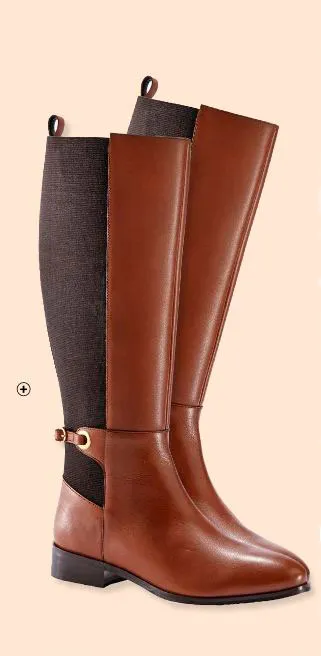 Bottes cavalières femme en cuir noir et marron spécial mollets larges pas cher | Blancheporte