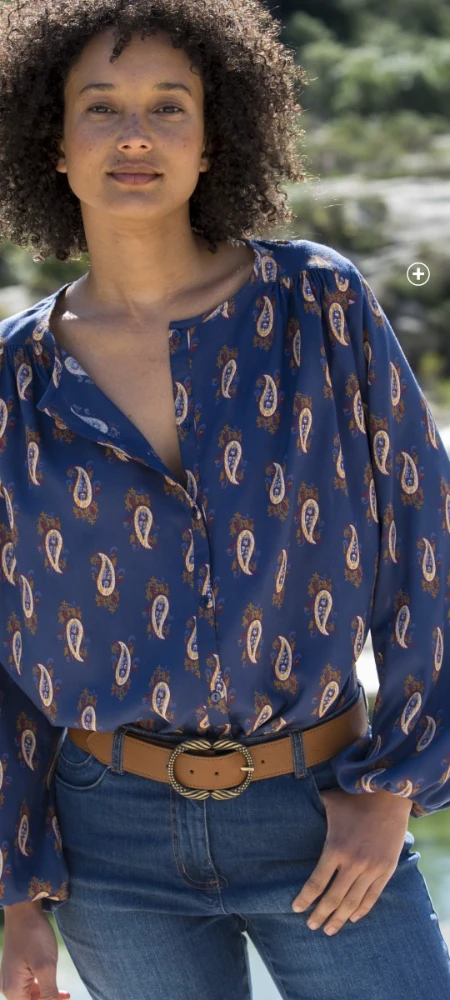 Blouse boutonnée imprimée bleu écru pas cher | Blancheporte
