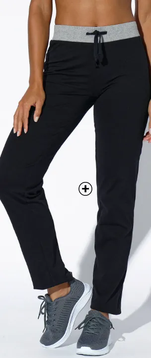 Pantalon de jogging en maille coton stretch, coupe droite, noir/gris chiné - Blog Blancheporte
