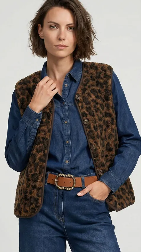 Veste sans manches, imprimé léopard, maille bouclette - Blog Blancheporte