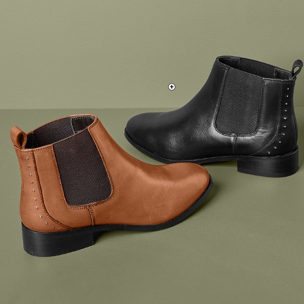 Chelsea boots femme à clous en cuir noir et marron pas cher | Blancheporte