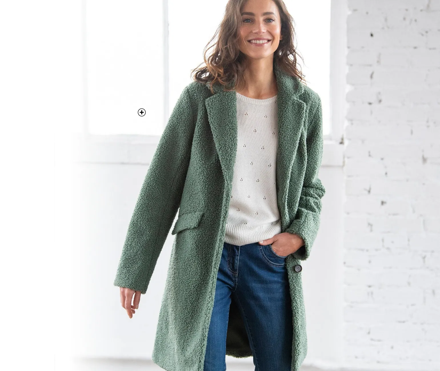 Manteau en maille bouclette femme à col tailleur vert pas cher | Blancheporte