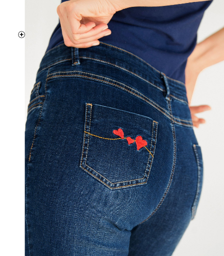 Jean droit poche brodée coeurs Jean droit femme poche brodée coeur pas cher | Blancheporte