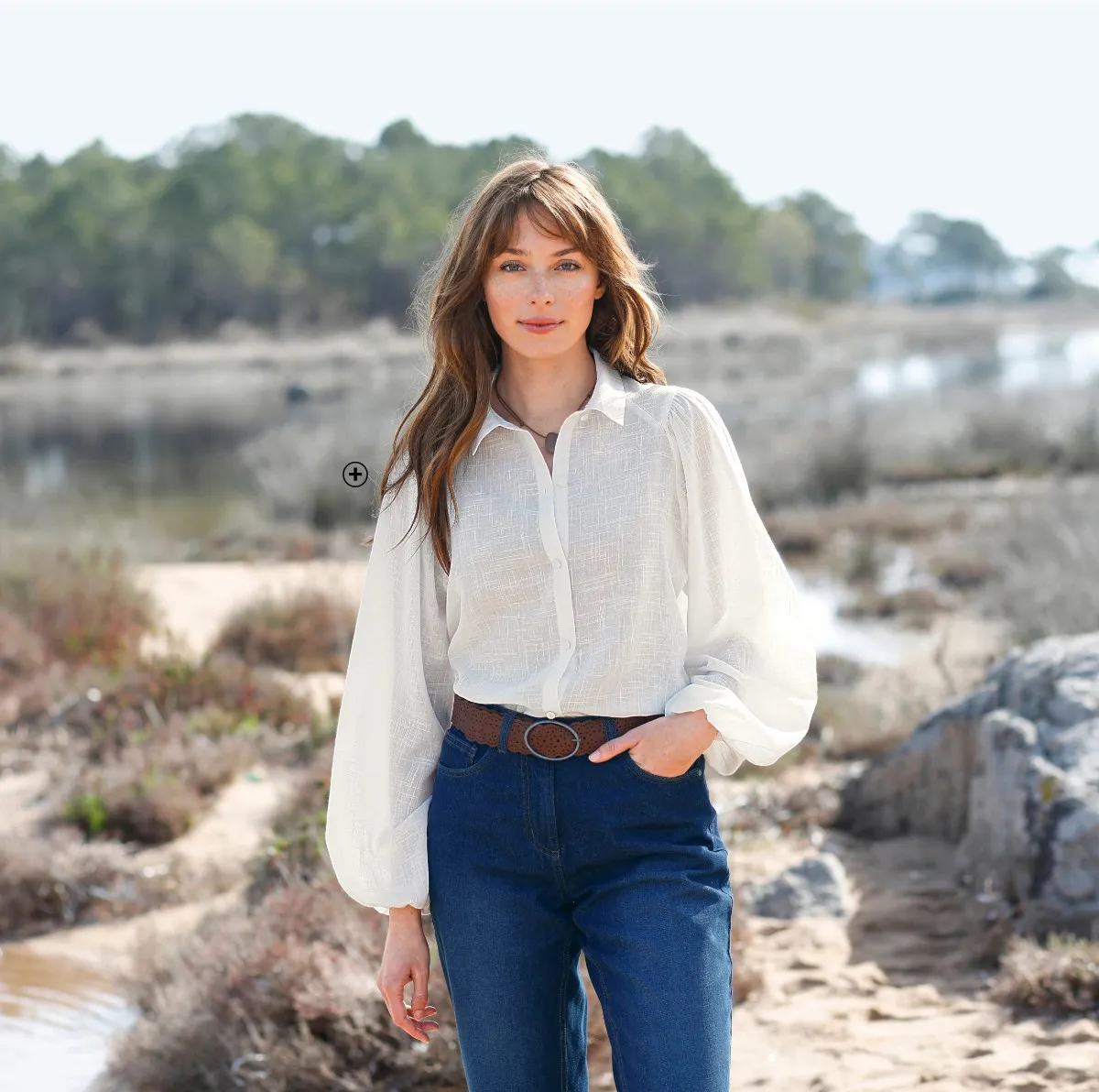 Chemise femme ample en coton écru pas cher | Blancheporte