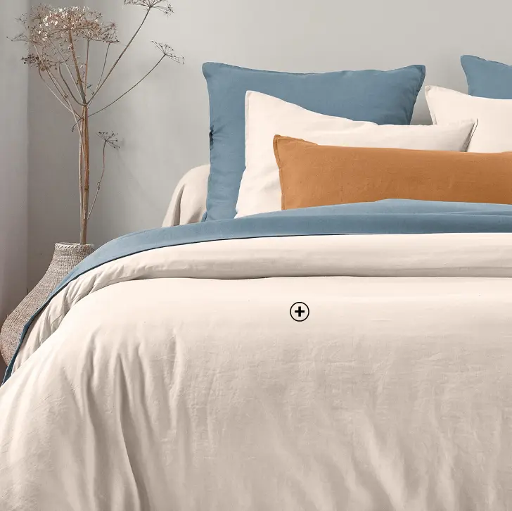 Linge de lit uni biface lin lavé et coton lavé couleur sable | Blancheporte
