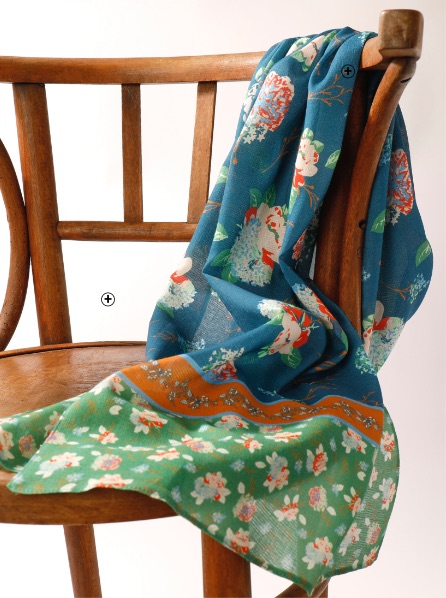 Foulard rectangulaire femme imprimé fleurs 198x38cm en coton bio bleu et vert taille unique pas cher | Blancheporte