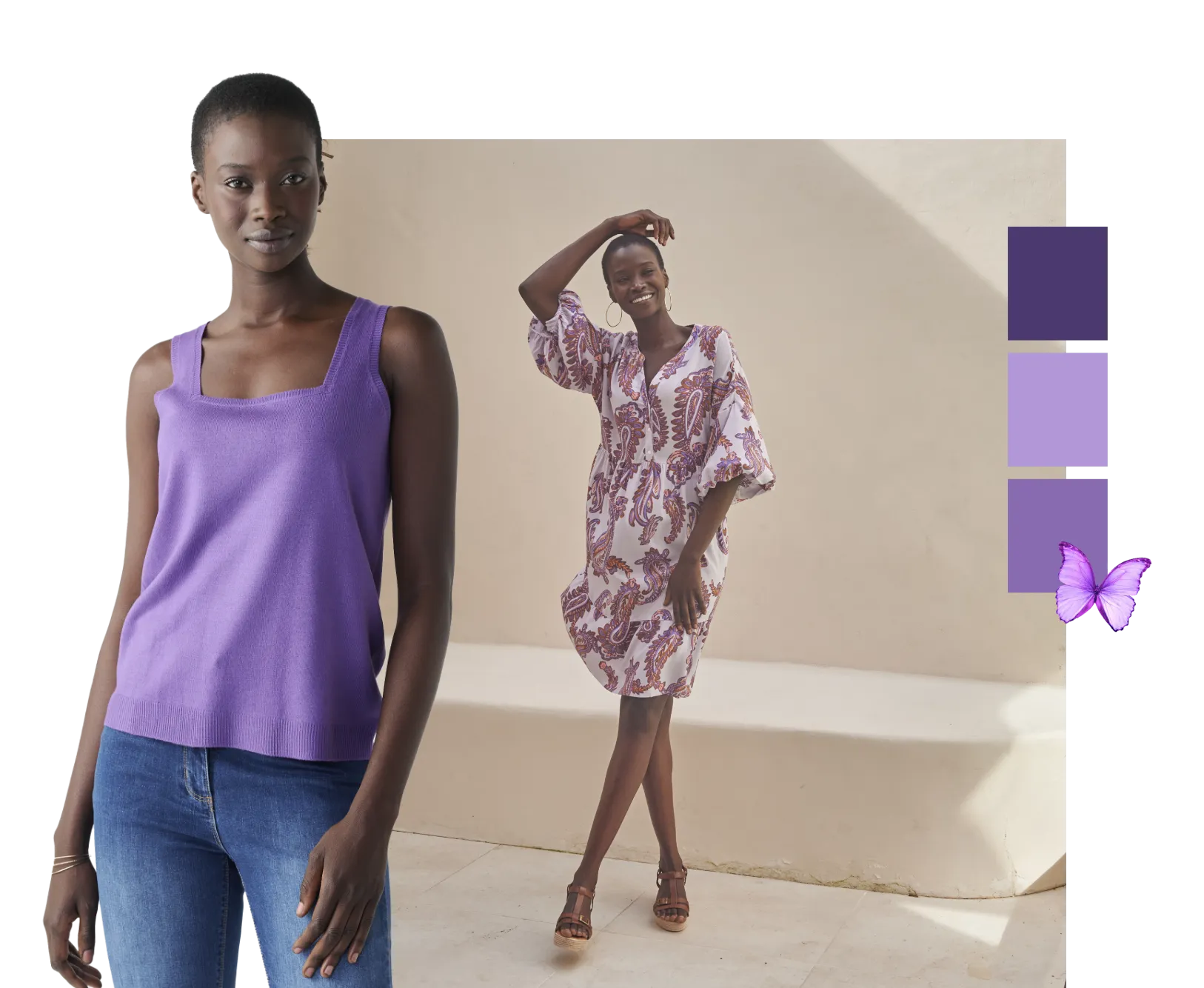 Le Violet, l'audacieuse: découvrez les couleurs tendance printemps-été 2026, pour un look mode femme élégant | Blancheporte
