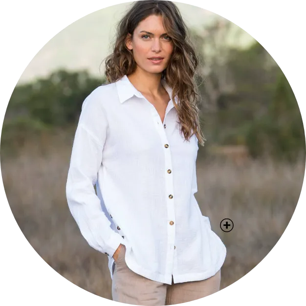 Chemise boutonnée unie, gaze de coton, manches longues, coupe droite, coloris blanc - Blog Blancheporte