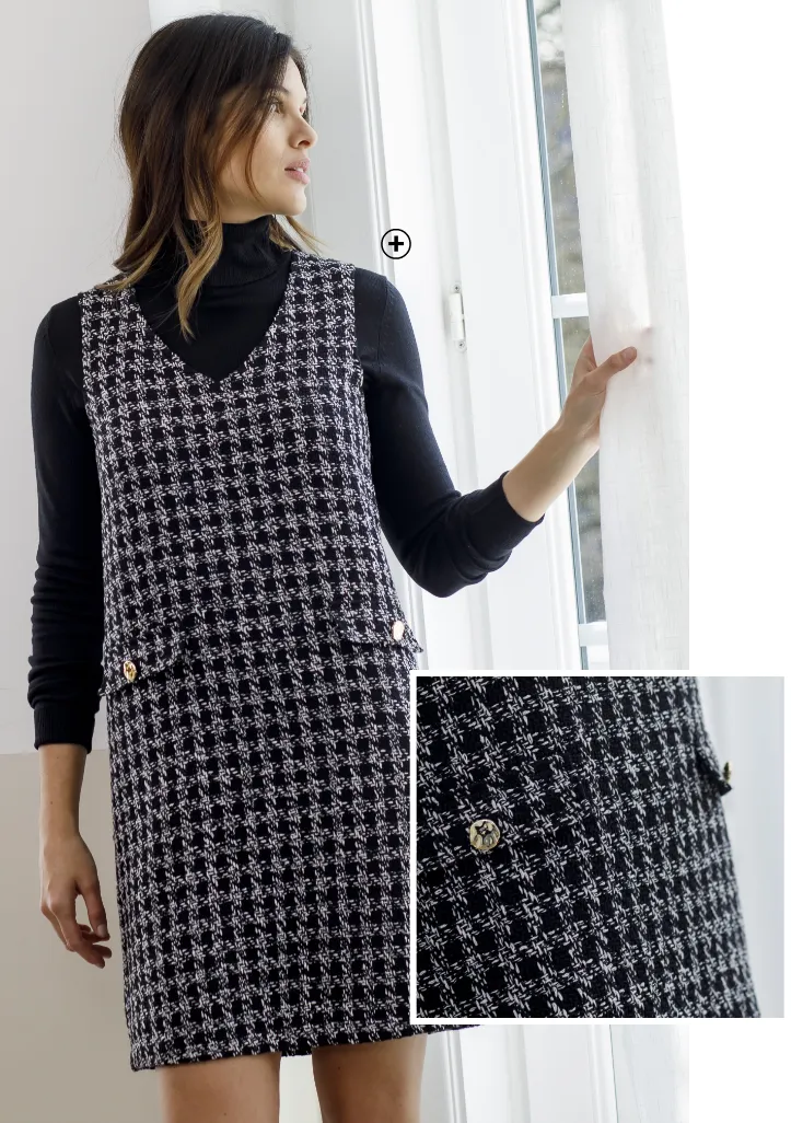 Robe chasuble en tweed, coupe droite chic qui allonge la silhouette – quel style de robe amincit | Blancheporte