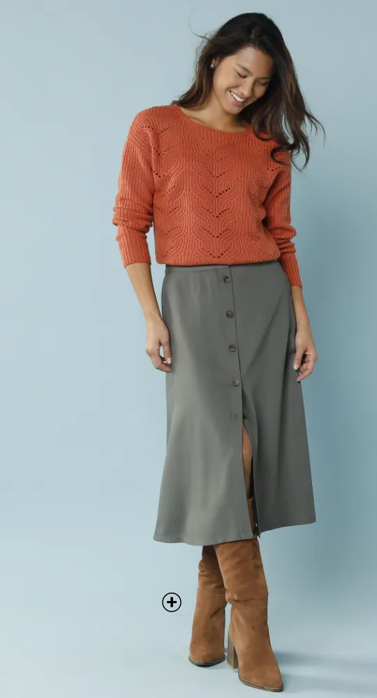 Pull maille perlée spécial petites, coupe courte idéale pour bien s'habiller quand on est petite — comment s'habiller quand on est petite | Blancheporte