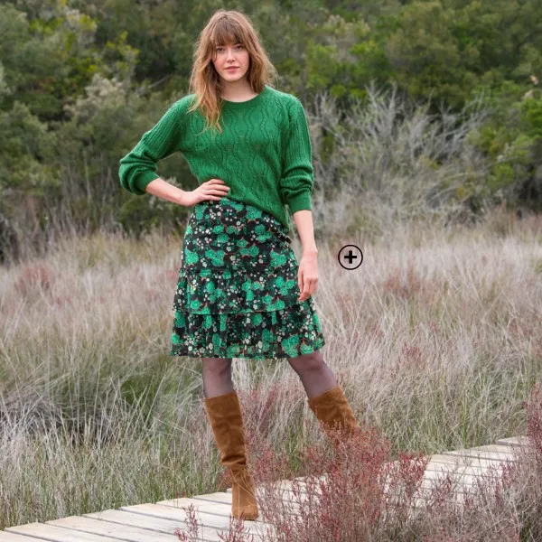 Pull femme en maille ajourée à manches longues vert pas cher | Blancheporte