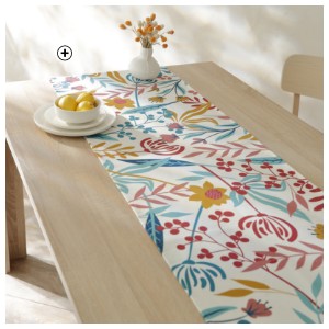 Chemin de table blanc imprimé fleurs 50 x 150 cm coton bio Made in France pas cher - Blancheporte