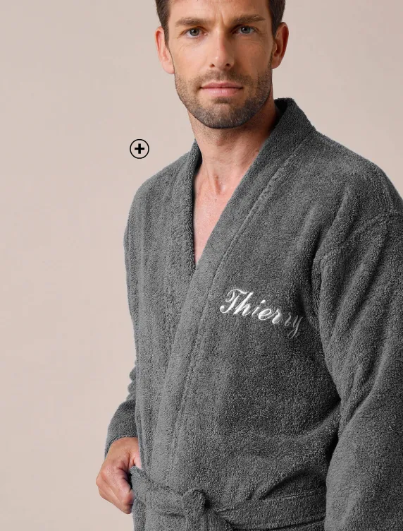 Peignoir adulte mixte en coton éponge bouclette personnalisable avec col kimono, cadeau pratique et doux