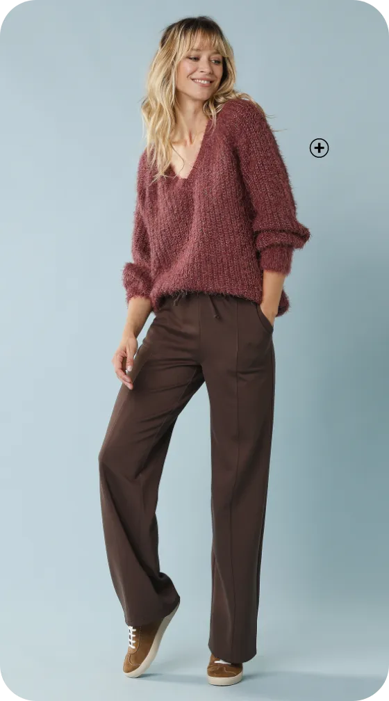 Pull col V loose en maille perlée fantaisie, coupe ample et moderne, parfait pour femmes rondes | Blancheporte