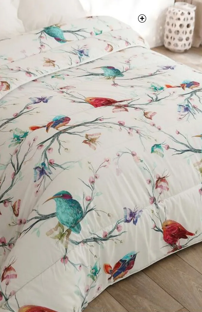 Couette en coton imprimé oiseaux 400g/m² blanche pas cher | Blancheporte