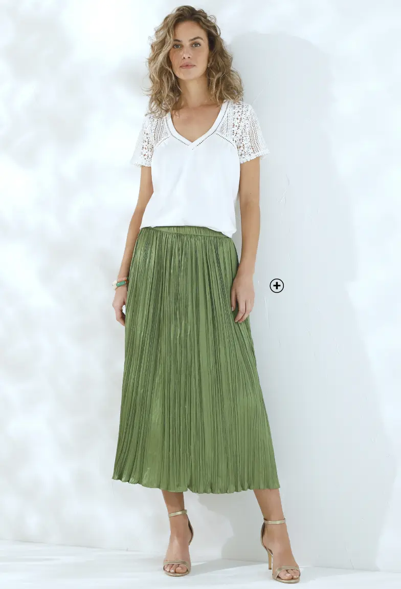 Jupe longue plissée en satin uni, pour un look raffiné et lumineux | Blancheporte