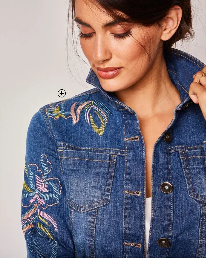 Veste en jean femme de mi saison à dos brodé bleu pas cher | Blancheporte