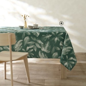 Nappe de table verte imprimé feuilles coton bio Made in France pas cher - Blancheporte