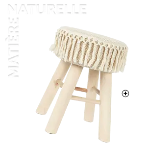 Tabouret en bois avec assise tressée, touche artisanale et naturelle pour les tendances décoration hiver 2024 | Blancheporte