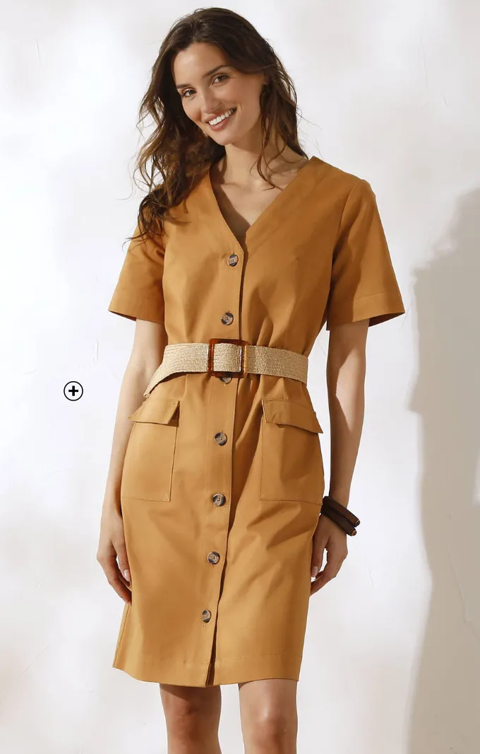 Robe saharienne courte boutonnée, casual chic avec des baskets | Blancheporte