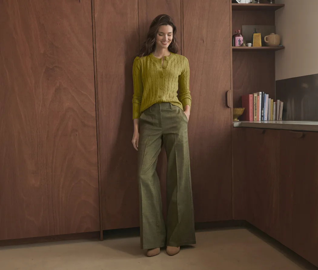 Gilet boutonné manches longues en maille torsadée, coloris vert chaud et confortable - Blog Blancheporte