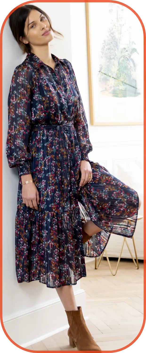 Robe chemisier longue en voile jacquard floral, fluide et raffinée, soldes mode – Blog Blancheporte
