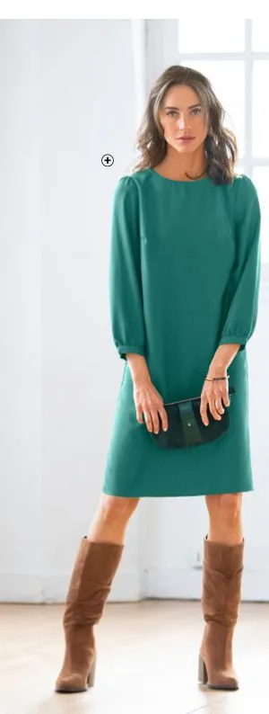 Robe droite femme manches 7/8ème vert unie pas cher | Blancheporte