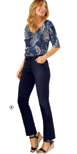 Pantalon droit taille haute Pantalon droit femme Colors&Co taille haute effet denim bleu marine pas cher | Blancheporte