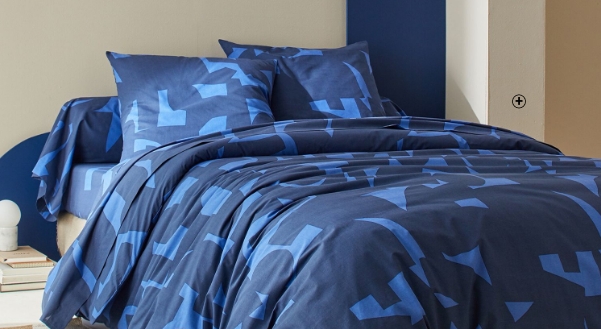 Linge de lit en coton imprimé géométrique Linge de lit 100% coton imprimé géométrique bleu pas cher | Blancheporte