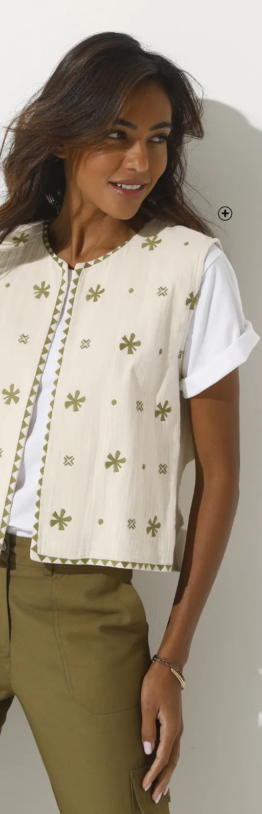 Veste brodée sans manches gaze de coton bleu grisé - Blog Blancheporte